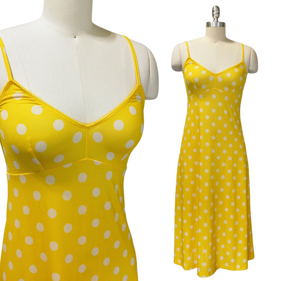 Zimmermann Yellow Polka Dot Slip Midi Dress Size S AU 0 Stretch Sleeveless - Picture 1 of 9